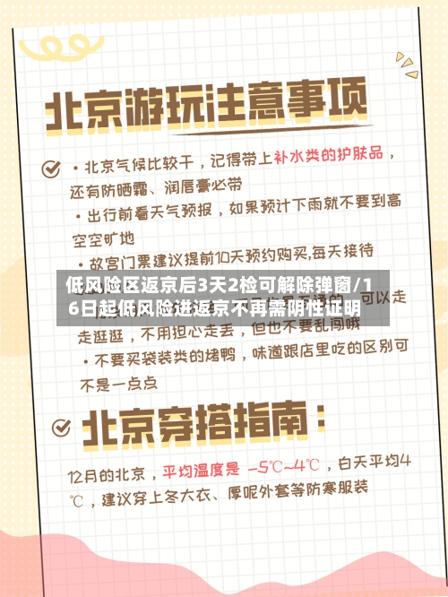 低风险区返京后3天2检可解除弹窗/16日起低风险进返京不再需阴性证明