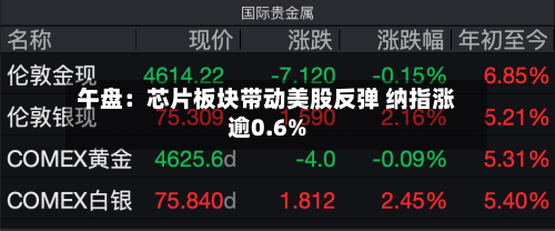 午盘：芯片板块带动美股反弹 纳指涨逾0.6%